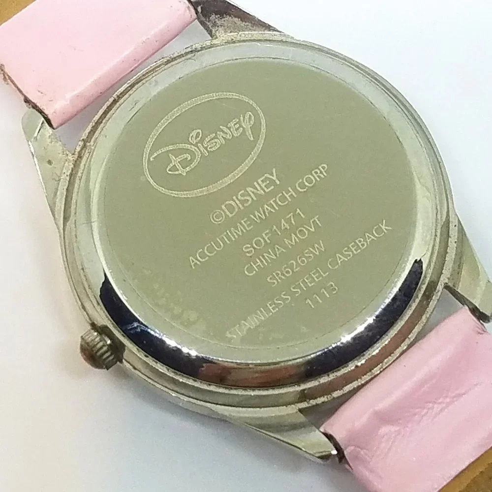 Teach How Tell Time - Disney Princess Castle Pink Leather Band Child Girl Watch